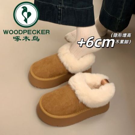 啄木鸟厚底雪地靴女新款秋冬季加绒毛毛口外穿保暖短靴勃肯棉鞋子