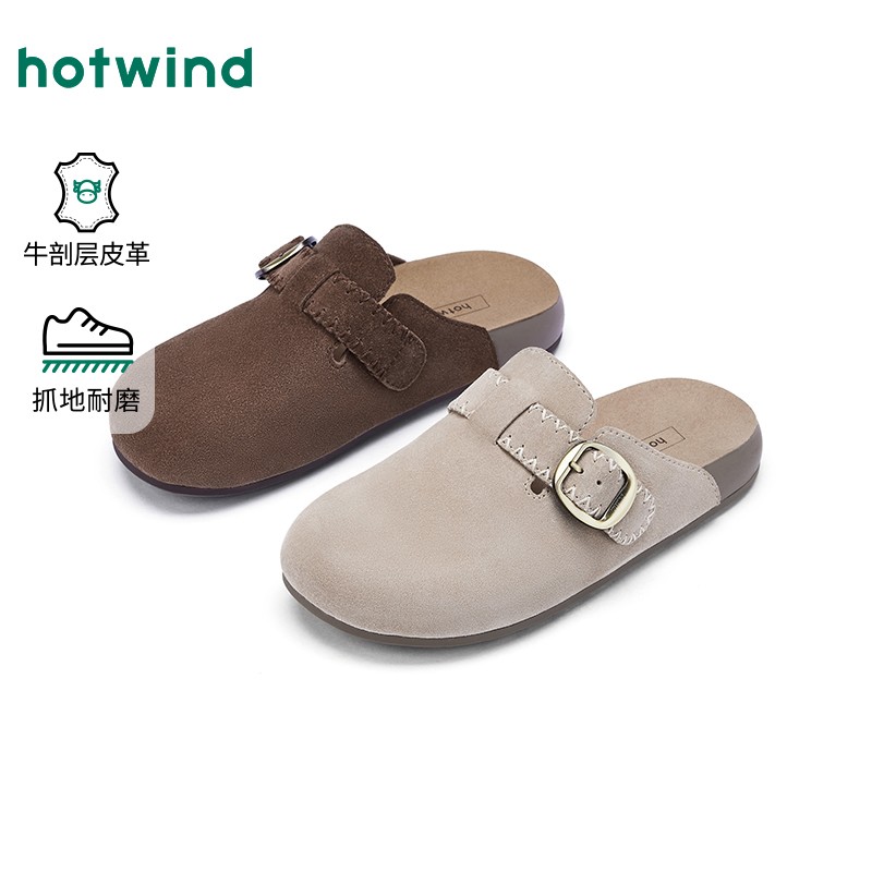 热风2026年春季新款女士复古勃肯鞋懒人半拖休闲软木拖H15W26519主图