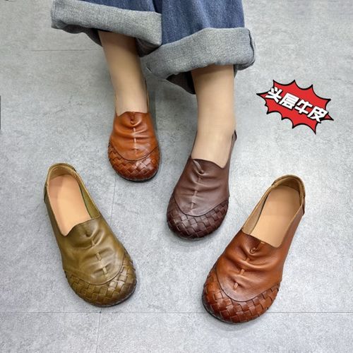 【单里】复古头层牛皮牛筋软底透气6770软底软面舒适妈妈鞋一脚蹬主图