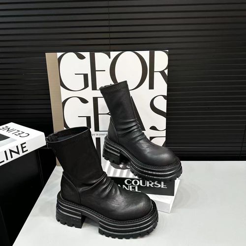 【小小苏】新款短靴百搭休闲时尚弹力复古厚底中筒:XDXM366主图