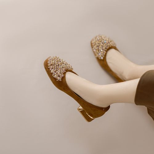 「3cm粗跟」繁星点点女鞋 2025秋季绒面浅口方头粗跟单鞋女气质主图