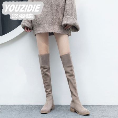 YOUZIDIE磨砂真皮高跟长靴女2025新款秋冬白色骑士靴复古时尚过膝