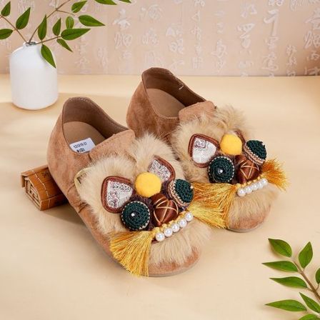 勃肯鞋女春季2025新款民族风虎头鞋豆豆鞋国风非遗全包博肯单鞋子