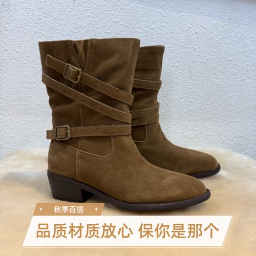 微瑕外贸短靴女2026春秋新款美拉德复古西部牛仔靴百搭骑士靴子女主图