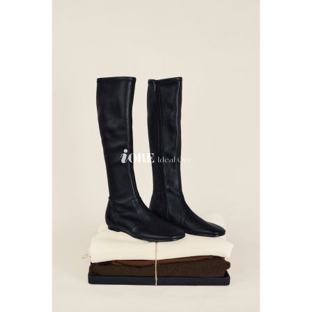 壁虎姐IORE理想矿石设计师原创 干净利落 弹力羊皮包腿显瘦平底及膝长靴