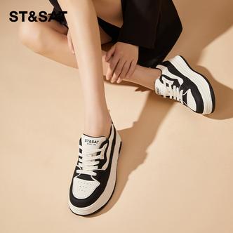 St&Sat/星期六低帮拼色系带圆头时尚厚底板鞋学院风女鞋子主图