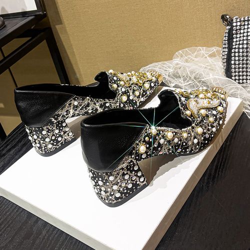 新中式九尾狐水钻粗跟单鞋女2026春季浅口新款不累脚尖头高跟单鞋主图