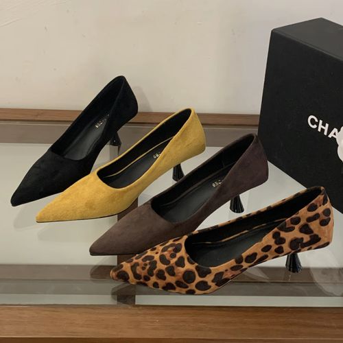 2026春季新款法式尖头复古绒面豹纹细跟高跟鞋百搭浅口通勤工作鞋主图