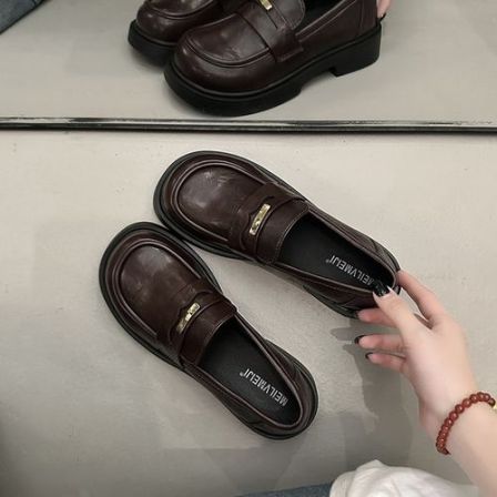 百搭平底乐福鞋女鞋子2026秋季新款英伦风一脚蹬工作鞋复古小皮鞋