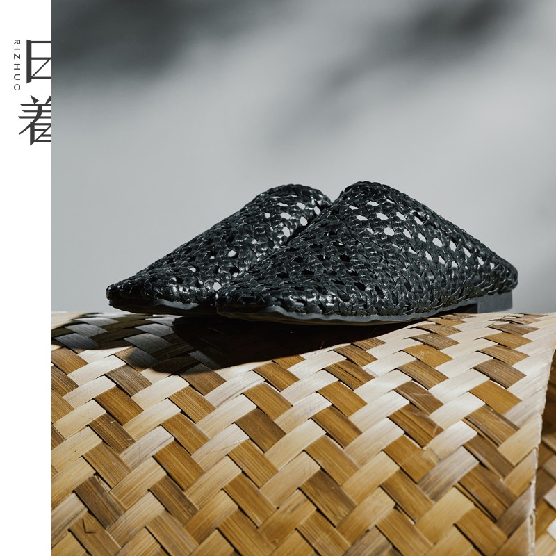 日着2026夏季新款真皮镂空编织凉拖鞋小众罗马风平底鞋女RD2399X0主图