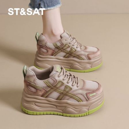 星期六女鞋旗舰店闪钻轻奢休闲板鞋内增高2025秋冬加绒网面运动鞋