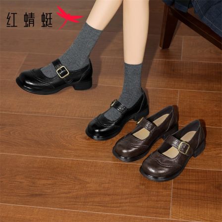 红蜻蜓2026春秋新款玛丽珍鞋学院通勤复古搭扣低跟百搭女纯色单鞋