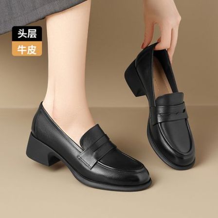 头层牛皮轻奢乐福鞋女秋季新款软底一脚蹬单鞋送妈妈鞋女