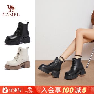 骆驼女鞋2025冬季新款骆驼马丁靴女英伦风加绒短靴厚底增高时装靴主图