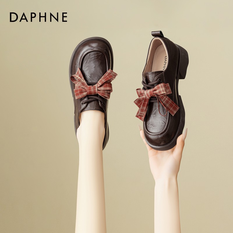 达芙妮乐福鞋女2026新款春季英伦风厚底配裙子蝴蝶结jk单鞋小皮鞋主图