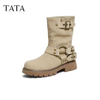 TATA他她2025冬新款潮酷休闲时装靴厚底百搭中筒工装女靴CF504DS5主图