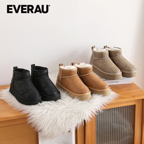 EVERAU厚底雪地靴女冬季户外皮毛一体保暖短靴UEA3009主图