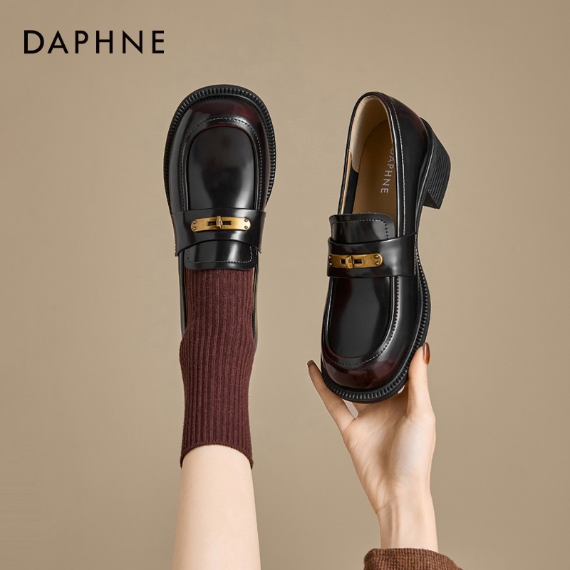 达芙妮粗跟乐福鞋女2026年新款春季女鞋百搭英伦风小皮鞋高跟单鞋主图