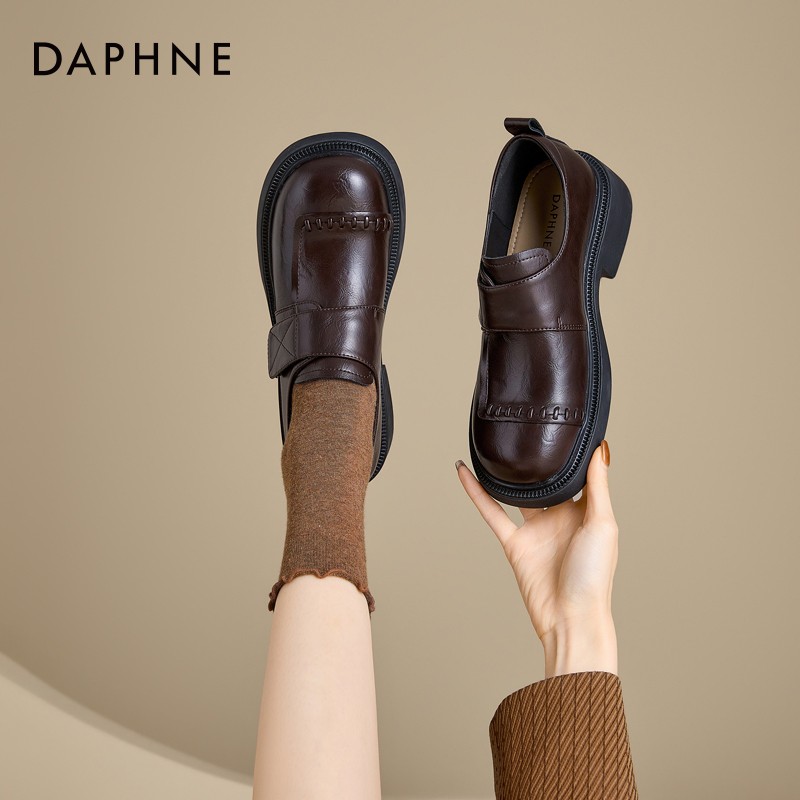 达芙妮英伦小皮鞋厚底女2026新款春魔术贴百搭乐福鞋女一脚蹬单鞋主图