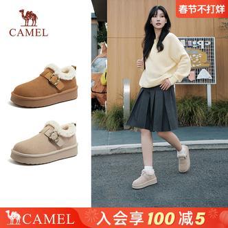 骆驼女鞋2025冬季新款棉拖鞋厚底加绒保暖雪地靴低帮外穿勃肯鞋女