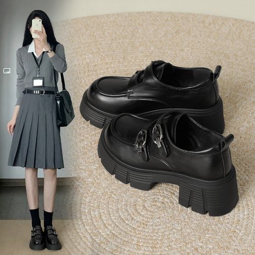 鞋子女款厚底乐福鞋2026新款小个子增高通勤单鞋英伦风JK小皮鞋女主图