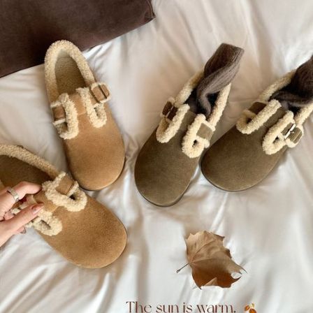 【现货版】行走小棉袄~圆头低帮扣带保暖羊羔毛勃肯鞋女棉鞋