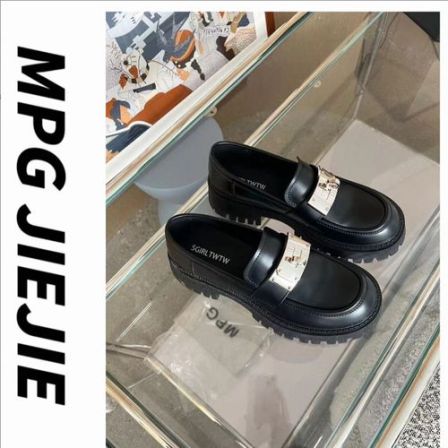 MPG JIEJIE【超有格调】圆头厚底乐福鞋百搭黑色时尚休闲软底