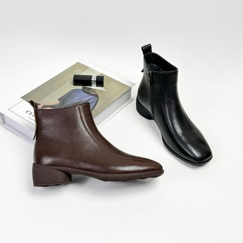 3CM低跟秋冬时装靴时尚休闲百搭真皮复古粗跟潮流英伦风方头舒适主图