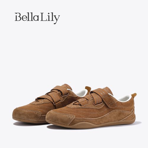 BellaLily新款复古免系带牛皮德训鞋女舒适百搭休闲运动鞋子主图