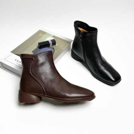 【艾尚周】3CM粗跟秋冬季羊皮靴 双11新款时尚休闲百搭羊羔毛软底