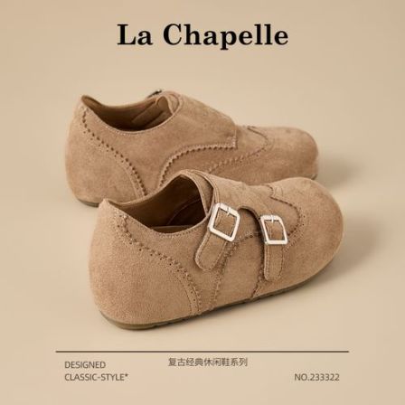 拉夏贝尔复古勃肯鞋女2026新款春季单鞋双扣带百搭舒适全包博肯鞋