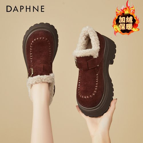 达芙妮厚底增高加绒雪地靴女冬季新款毛毛鞋勃肯鞋红色乐福鞋棉鞋主图