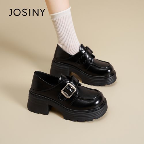 卓诗尼厚底乐福鞋女2026春季新款英伦风粗跟小皮鞋子休闲黑色单鞋主图