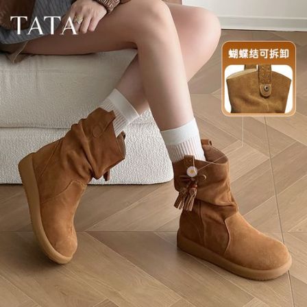 【琥珀流光】周也同款TATA他她2025冬新商场同款靴小熊靴女CHD01DZ5