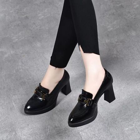 防水台高跟鞋女粗跟春秋尖头英伦百搭小皮鞋2024春季新款厚底单鞋
