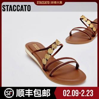 【活动】思加图雅丹风许愿币复古休闲平底凉拖拖鞋一字拖9JI61BT4