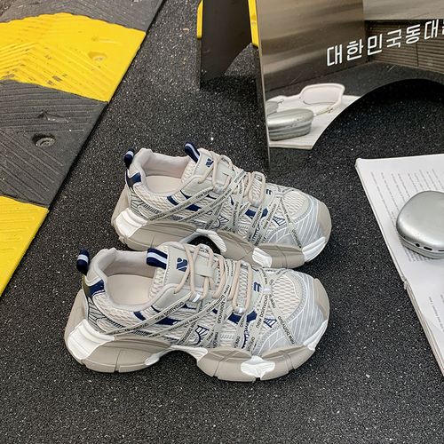 爆款绑带厚底老爹鞋女款2026春季新款轻便透气网面运动鞋休闲鞋主图