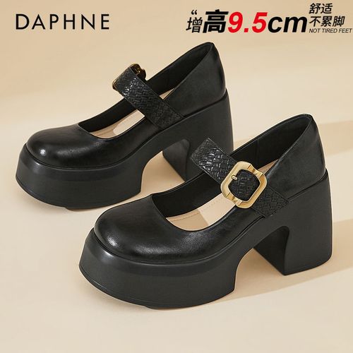 达芙妮粗跟厚底乐福鞋女2026新款春季高跟单鞋一字扣浅口玛丽珍鞋主图