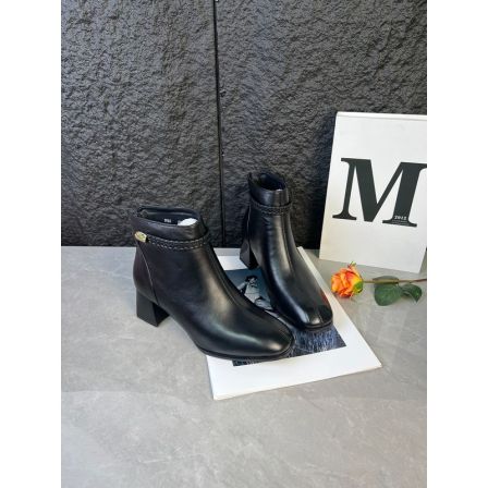 头层羊皮4公分/2025秋冬新款轻奢通勤方头中跟粗跟真皮短靴9361