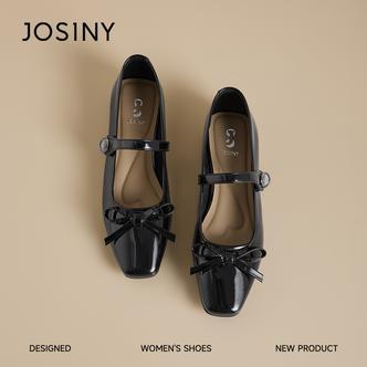 卓诗尼方头玛丽珍女鞋2026新款巨好看蝴蝶结单鞋粗跟黑色小皮鞋子