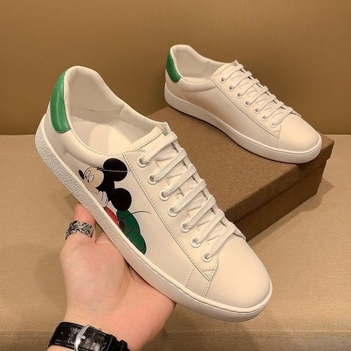 男士印花板鞋圆头小白鞋春季新款潮流米奇男鞋真皮透气低帮男鞋主图