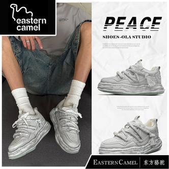 东方骆驼隐形7cm增高溶解鞋情侣小众百搭面包鞋脏脏做旧厚底板鞋