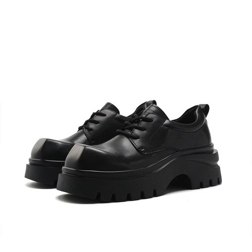 新款英伦风7公分增高男士皮靴时尚系带德比鞋方头休闲皮鞋黑色主图