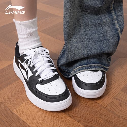 李宁月临女鞋板鞋官方正品低帮百搭轻便黑白熊猫潮鞋休闲鞋子女款主图