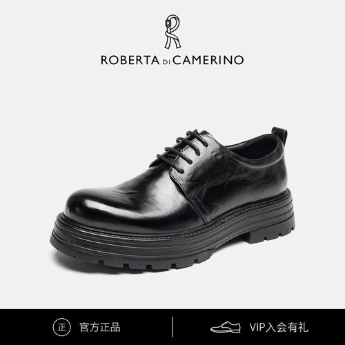 诺贝达男士胎牛英伦风厚底商务休闲皮鞋圆头系带潮流真皮时尚主图