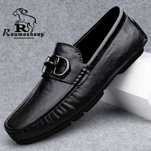 2025新款男鞋豆豆鞋男真皮潮流一脚蹬透气软底休闲鞋主图