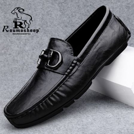 2025新款男鞋豆豆鞋男真皮潮流一脚蹬透气软底休闲鞋