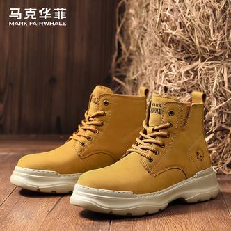 马克华菲高帮马丁靴男2025春季休闲防水皮靴男士户外工装大黄靴