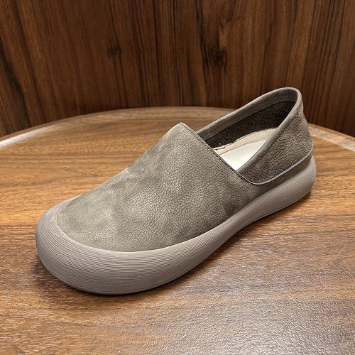 透气百搭大头皮鞋磨砂真皮复古潮流男士一脚蹬乐福皮鞋男一脚蹬鞋主图