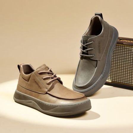 七匹狼秋季中帮休闲鞋皮鞋男士舒适真皮复古厚底系带运动0717